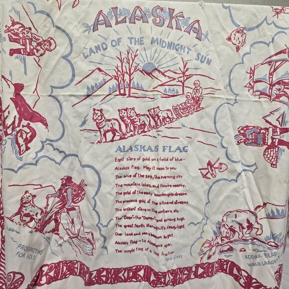 Alaska Eskimo Screen Print Souvenir Table Cover Vintage Marie Drake 1950s Linen - Picture 1 of 13